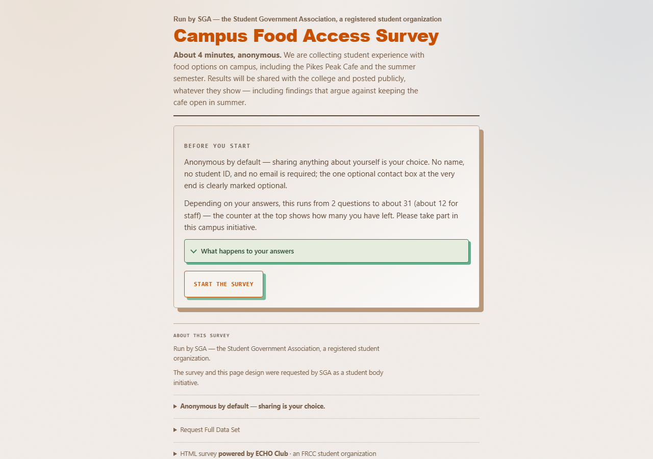 The Campus Food Access Survey opening screen