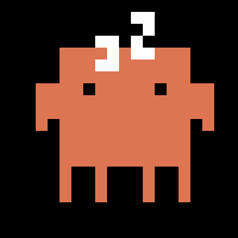 The Clawd creature asleep on the splash screen, captured from the 4 inch board